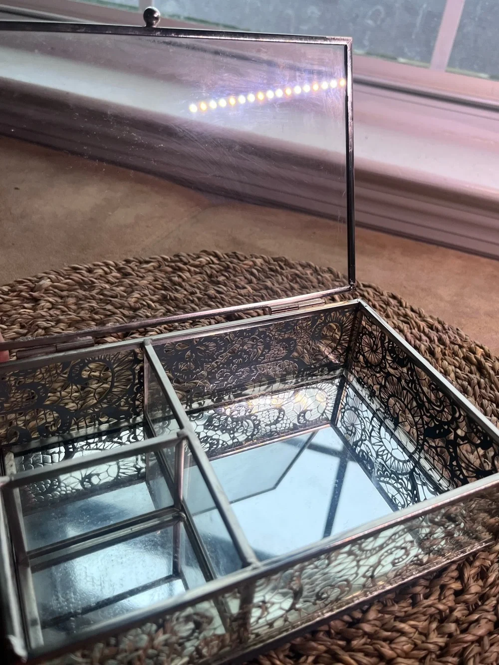 Decorative Glass and Silver Jewelry Organizer Tray - Silver